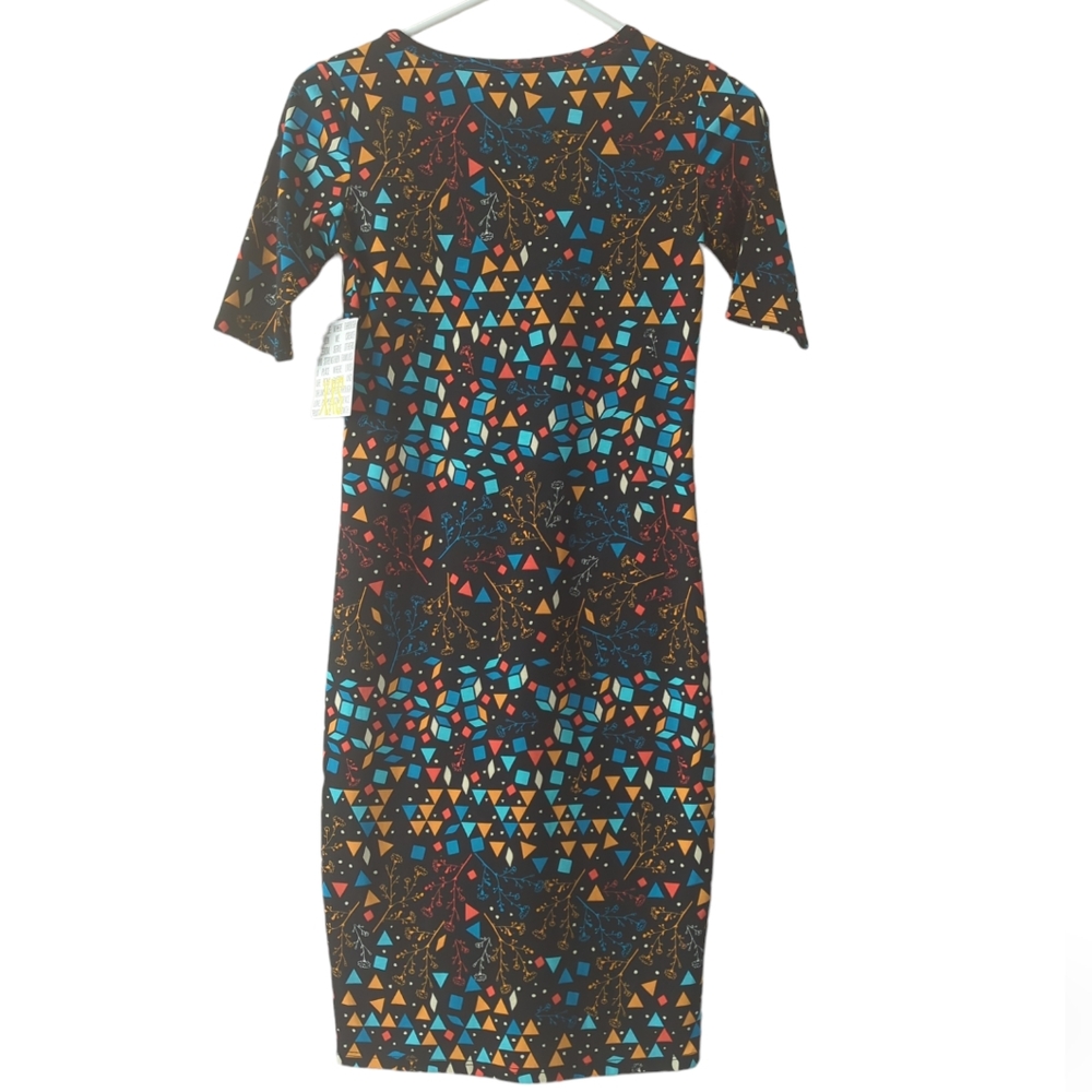NWT LuLaRoe Julia Bodycon Short Sleeve Dress XXS Black Blue Multicolored Pattern - Picture 10 of 13